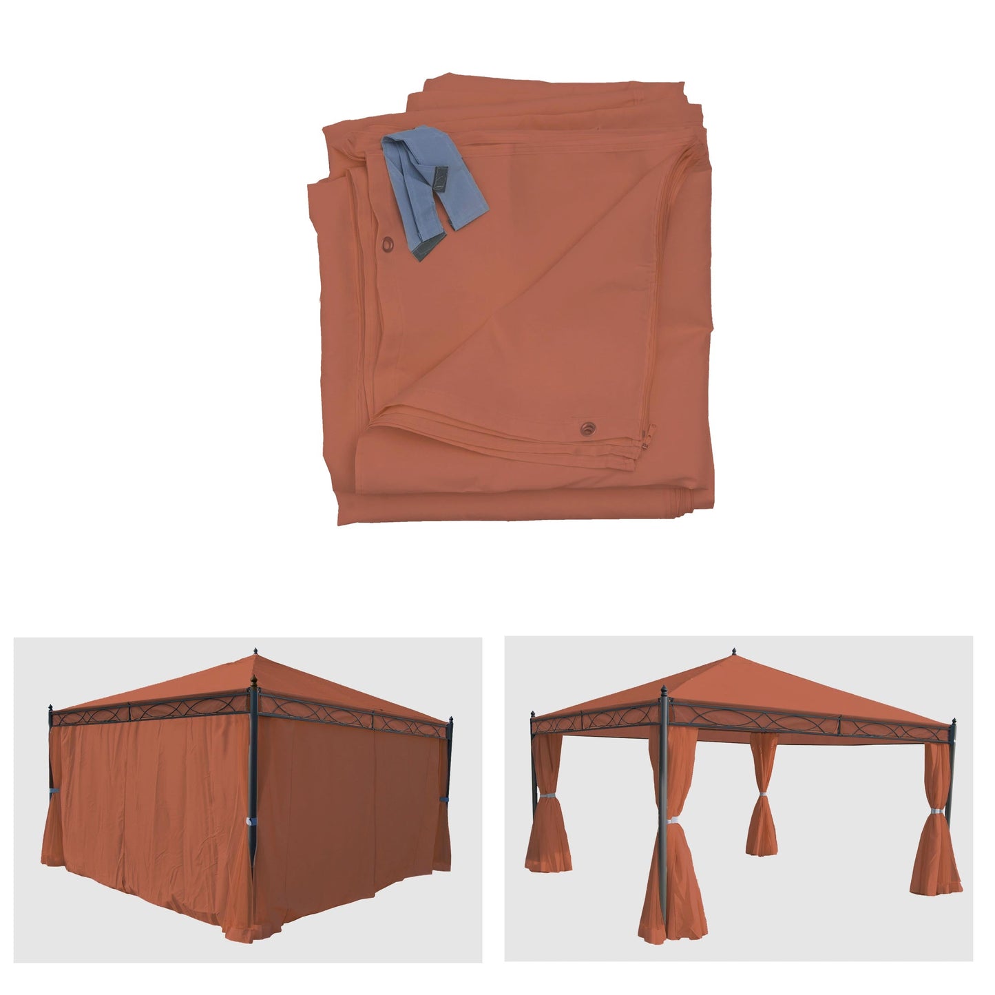 Cosmo Casa - Set van 4 zijwanden Pergola Cadiz - Vervangende zijwand prieel - 4x4m - Polyester terracotta-bruin