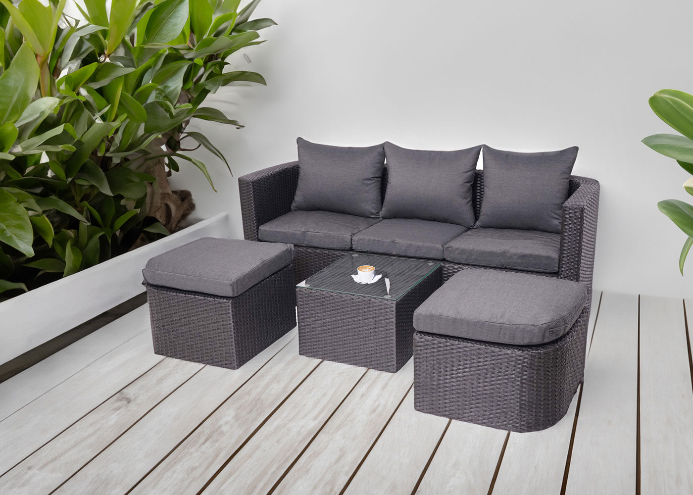 Cosmo Casa - Loungeset - Zonne-eiland met Kussens - Polyrotan - Grijs Antraciet