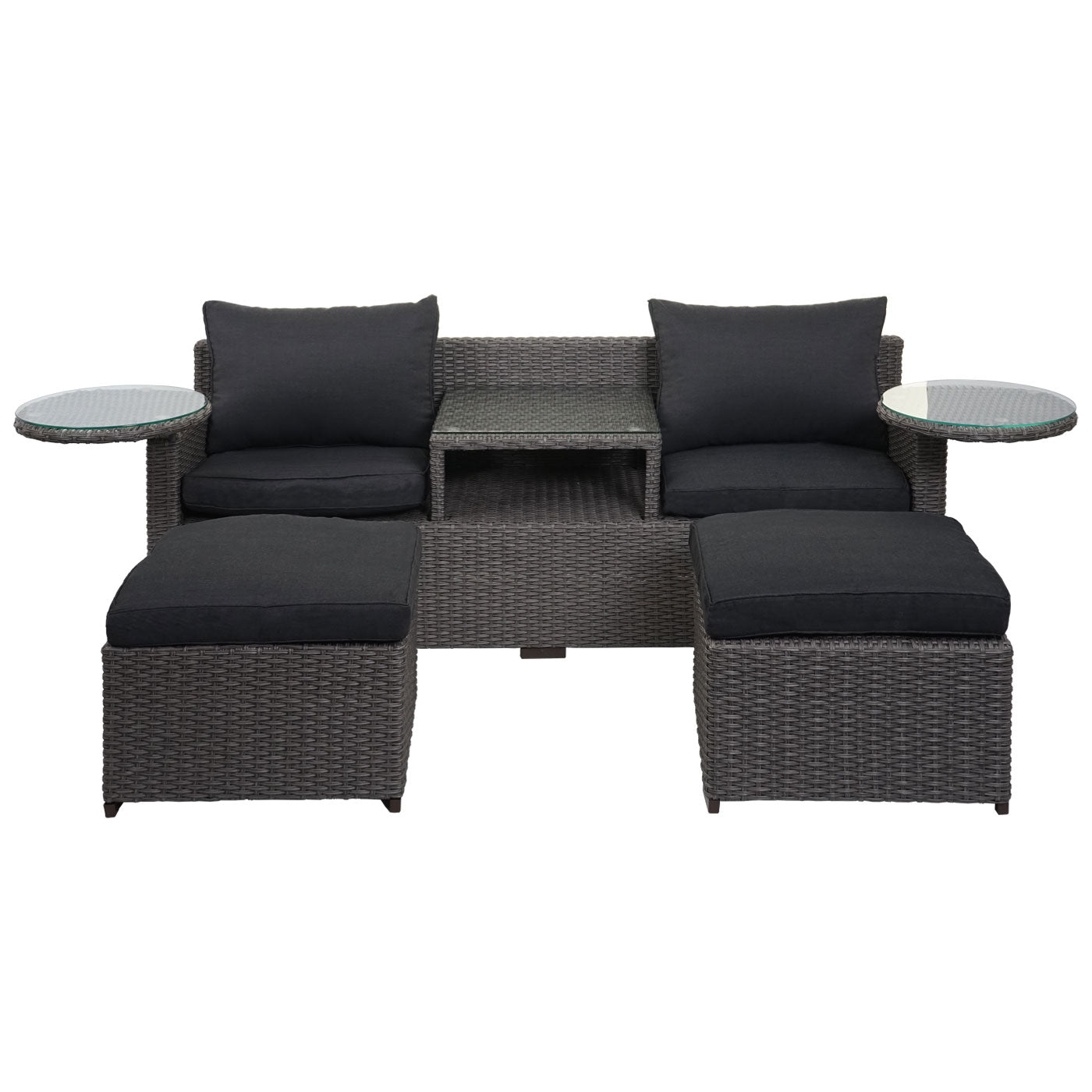 Cosmo Casa - Polyrotan Set - Tuin Loungeset - Zitgroep - Gesponnen Poly Halfrond Rotan - Grijs met Antraciet Kussens