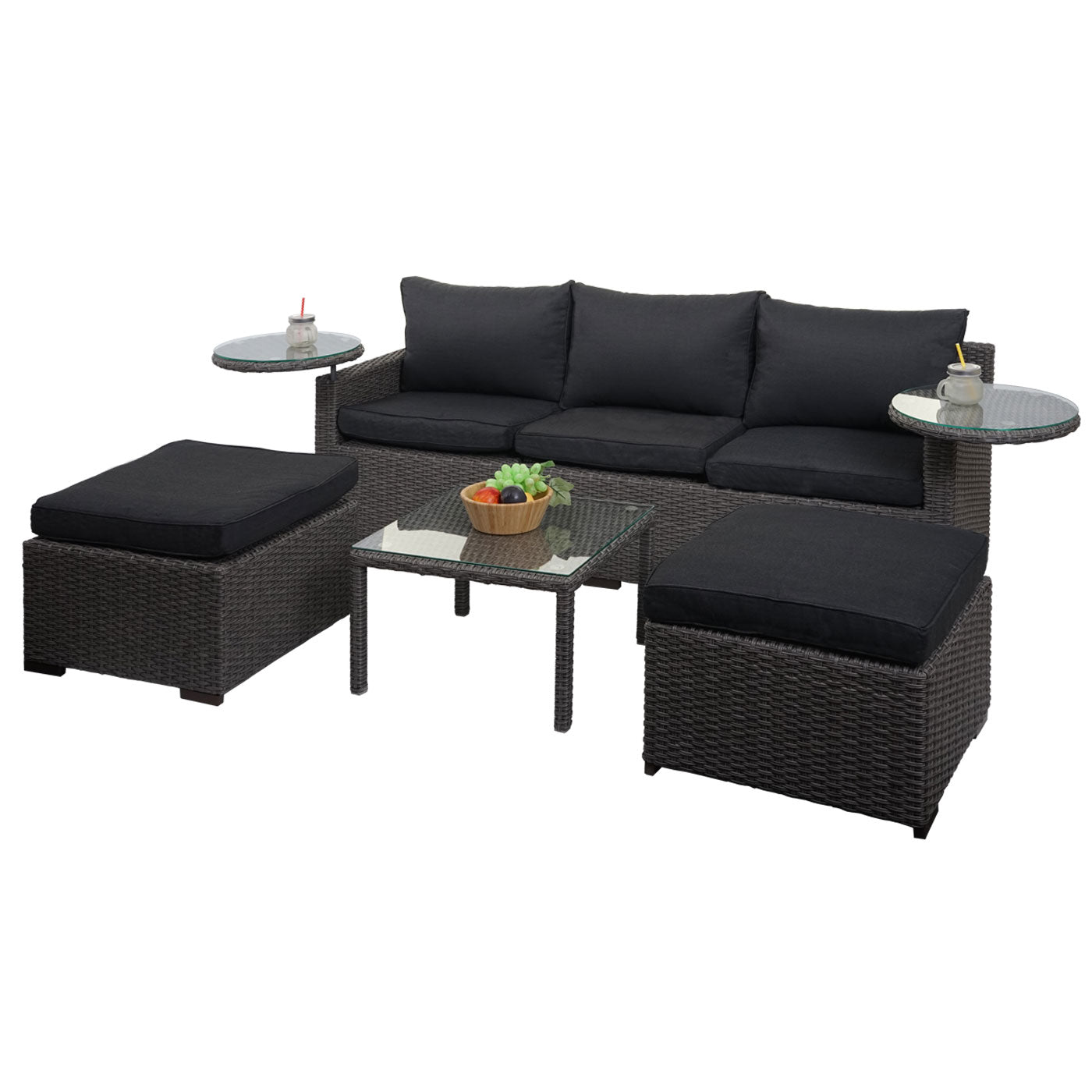 Cosmo Casa - Polyrotan Set - Tuin Loungeset - Zitgroep - Gesponnen Poly Halfrond Rotan - Grijs met Antraciet Kussens