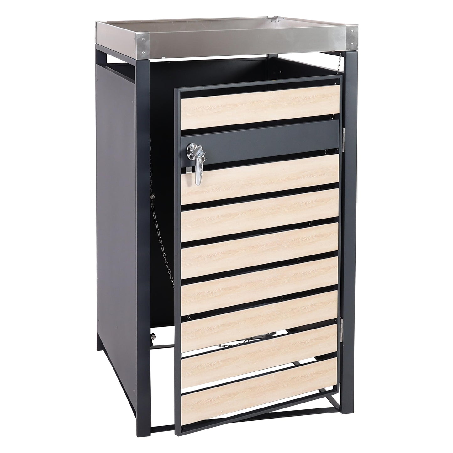 Cosmo Casa - Vuilnisbakbekleding met Plantenbak - Uitbreidbaar - Metaal - Antraciet & Beukenhoutlook - 125×68×80 cm / 31 kg