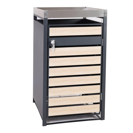 Cosmo Casa - Vuilnisbakbekleding met Plantenbak - Uitbreidbaar - Metaal - Antraciet & Beukenhoutlook - 125×68×80 cm / 31 kg