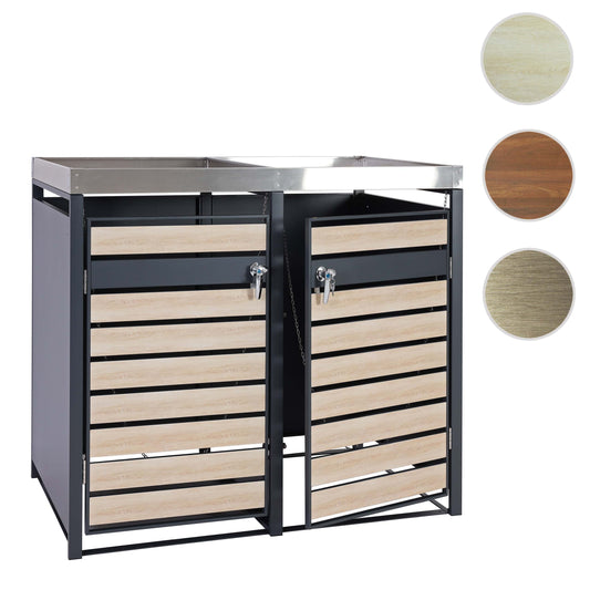 Cosmo Casa - 2 Vuilnisbakkenbekleding met Plantenbak - Uitbreidbaar - Metaal - Antraciet & Beukenhoutlook - 125×132×80 cm / 47 kg