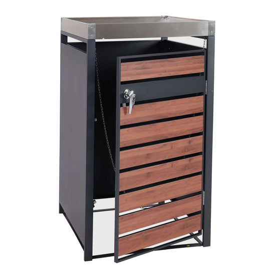 Cosmo Casa - Vuilnisbakbekleding met Plantenbak - Uitbreidbaar - Metaal - Antraciet & Kersenhoutlook - 125×68×80 cm / 31 kg
