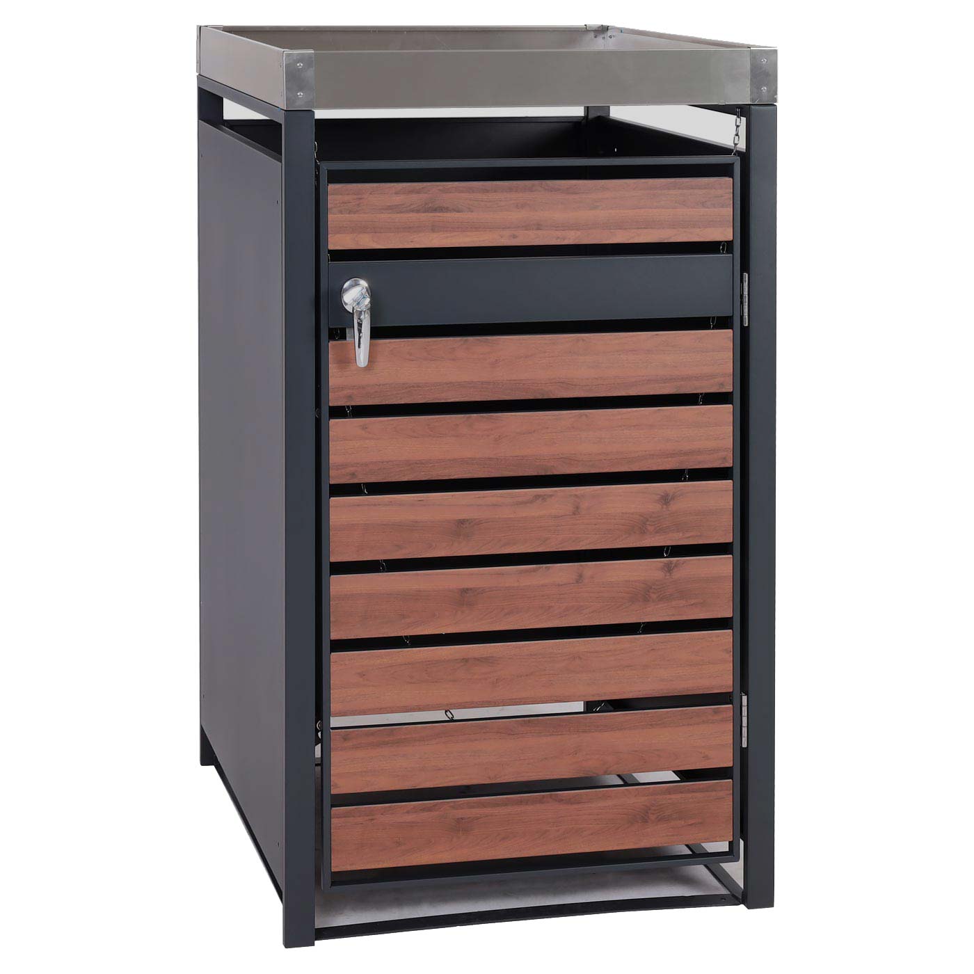Cosmo Casa - Vuilnisbakbekleding met Plantenbak - Uitbreidbaar - Metaal - Antraciet & Kersenhoutlook - 125×68×80 cm / 31 kg