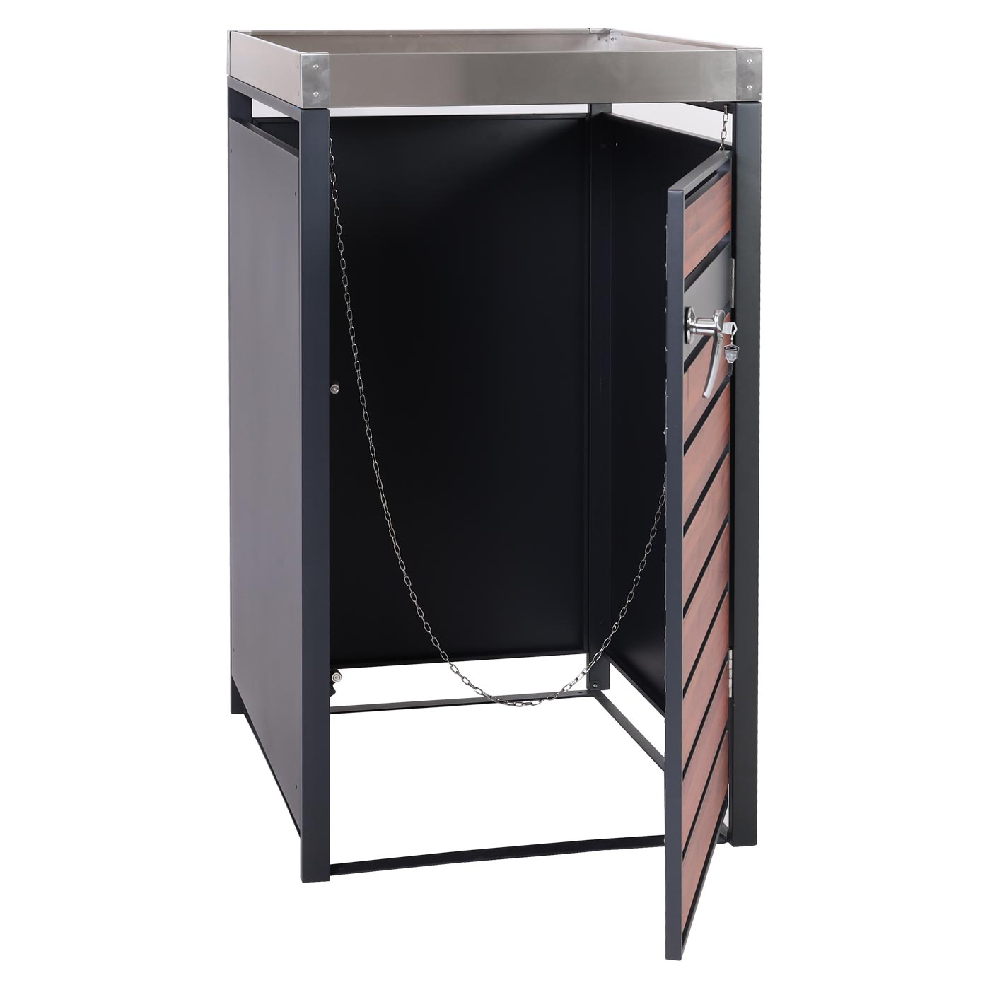 Cosmo Casa - Vuilnisbakbekleding met Plantenbak - Uitbreidbaar - Metaal - Antraciet & Kersenhoutlook - 125×68×80 cm / 31 kg