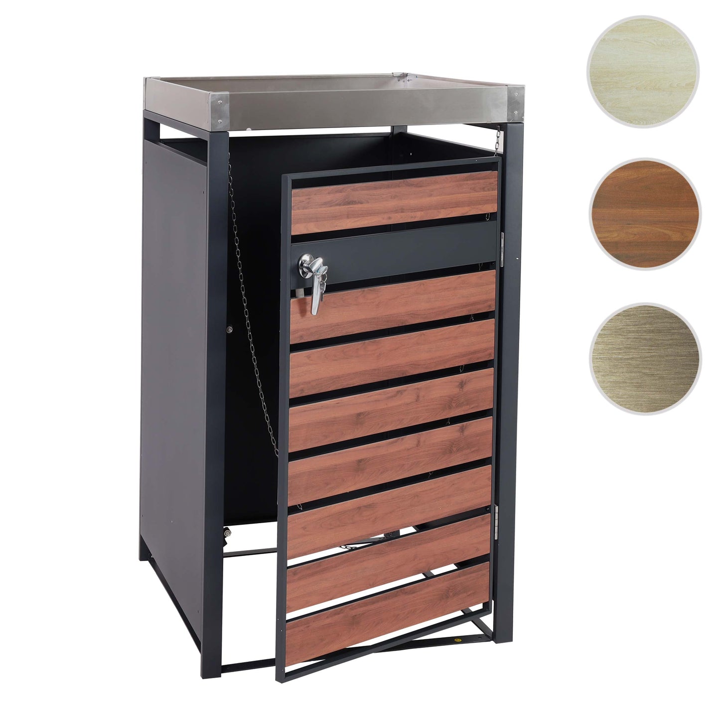 Cosmo Casa - Vuilnisbakbekleding met Plantenbak - Uitbreidbaar - Metaal - Antraciet & Kersenhoutlook - 125×68×80 cm / 31 kg