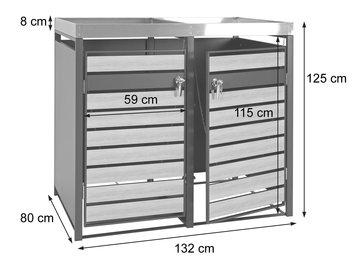 Cosmo Casa - 2 Vuilnisbakkenbekleding met Plantenbak - Uitbreidbaar - Metaal - Antraciet & Kersenhoutlook - 125×132×80 cm / 47 kg