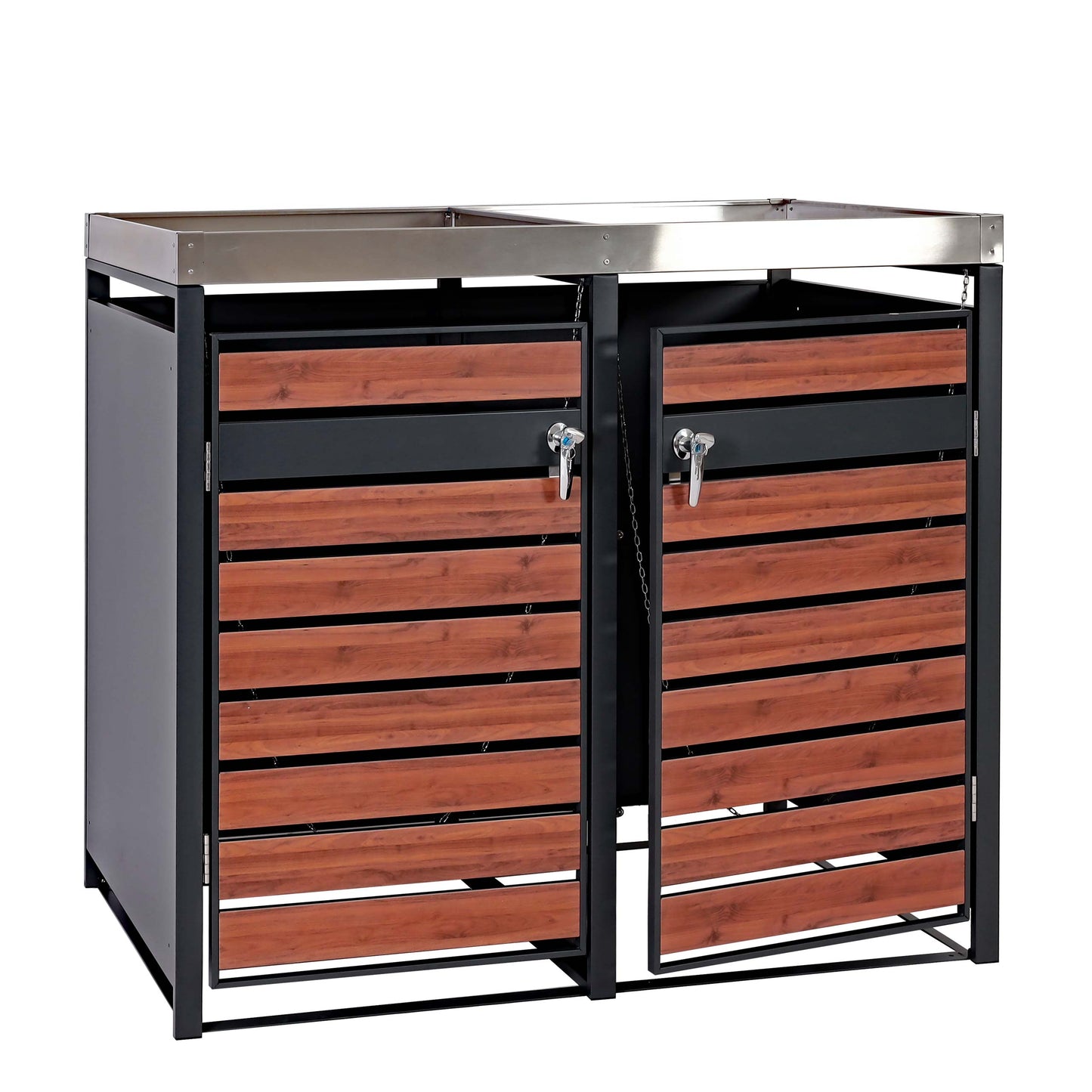 Cosmo Casa - 2 Vuilnisbakkenbekleding met Plantenbak - Uitbreidbaar - Metaal - Antraciet & Kersenhoutlook - 125×132×80 cm / 47 kg