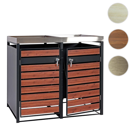 Cosmo Casa - 2 Vuilnisbakkenbekleding met Plantenbak - Uitbreidbaar - Metaal - Antraciet & Kersenhoutlook - 125×132×80 cm / 47 kg
