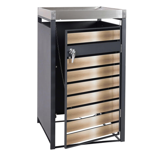 Cosmo Casa - Vuilnisbakbekleding met Plantenbak - Uitbreidbaar - Metaal - Antraciet & Goud - 125×68×80 cm / 31 kg