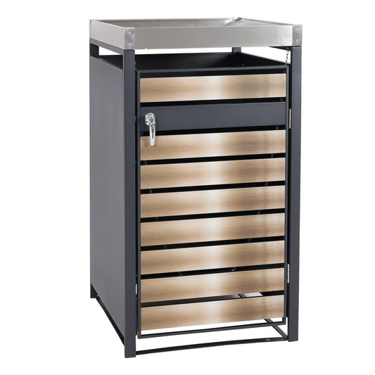 Cosmo Casa - Vuilnisbakbekleding met Plantenbak - Uitbreidbaar - Metaal - Antraciet & Goud - 125×68×80 cm / 31 kg