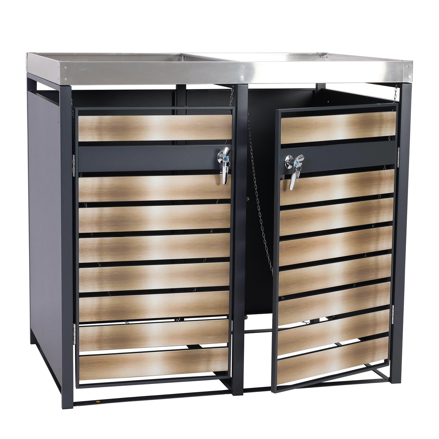 Cosmo Casa - 2 Vuilnisbakkenbekleding met Plantenbak - Uitbreidbaar - Metaal - Antraciet & Goud - 125×132×80 cm / 47 kg