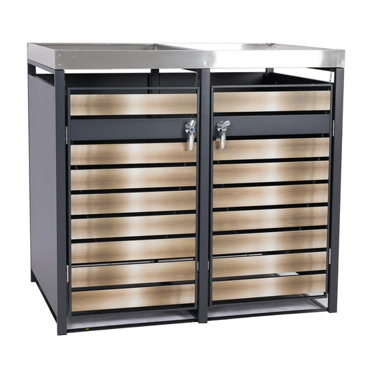 Cosmo Casa - 2 Vuilnisbakkenbekleding met Plantenbak - Uitbreidbaar - Metaal - Antraciet & Goud - 125×132×80 cm / 47 kg