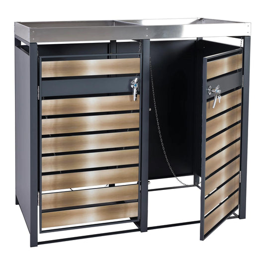 Cosmo Casa - 2 Vuilnisbakkenbekleding met Plantenbak - Uitbreidbaar - Metaal - Antraciet & Goud - 125×132×80 cm / 47 kg