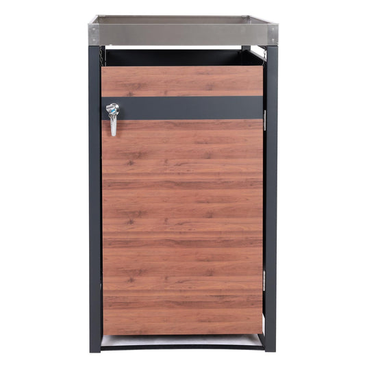 Cosmo Casa - Rolcontainerbekleding met Plantenbak - Uitbreidbaar - Metaal - Antraciet & Kersenhoutlook - Donkerbruin / 37 kg