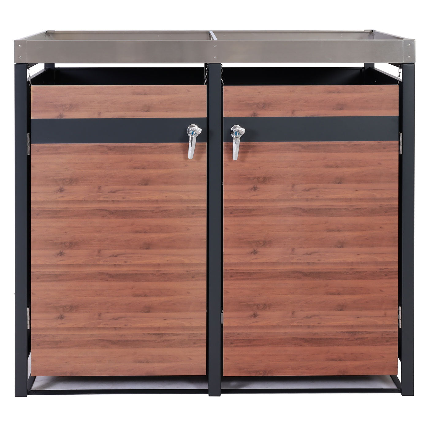 Cosmo Casa - 2 Vuilnisbakkenbekleding met Plantenbak - Uitbreidbaar - Metaal - Antraciet & Kersenhoutlook - Donkerbruin / 59 kg