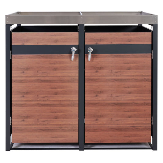 Cosmo Casa - 2 Vuilnisbakkenbekleding met Plantenbak - Uitbreidbaar - Metaal - Antraciet & Kersenhoutlook - Donkerbruin / 59 kg