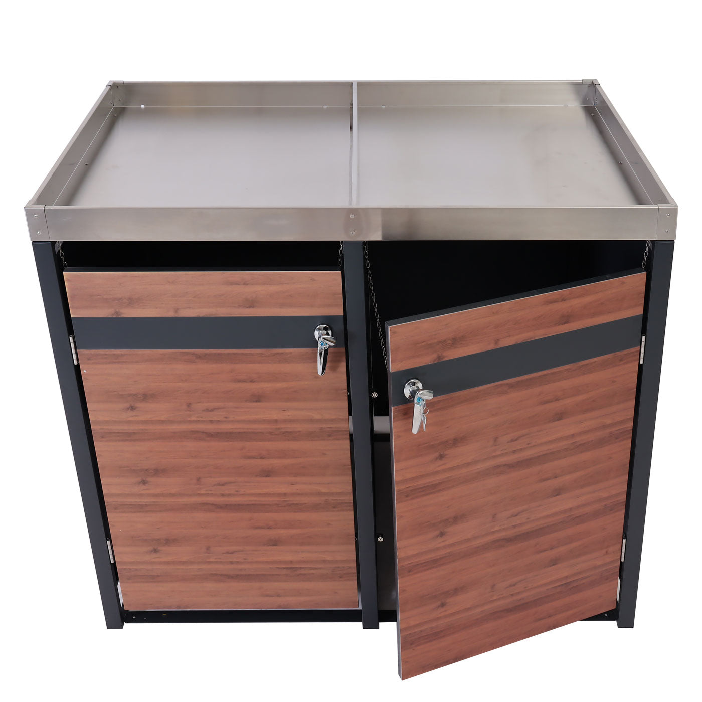 Cosmo Casa - 2 Vuilnisbakkenbekleding met Plantenbak - Uitbreidbaar - Metaal - Antraciet & Kersenhoutlook - Donkerbruin / 59 kg