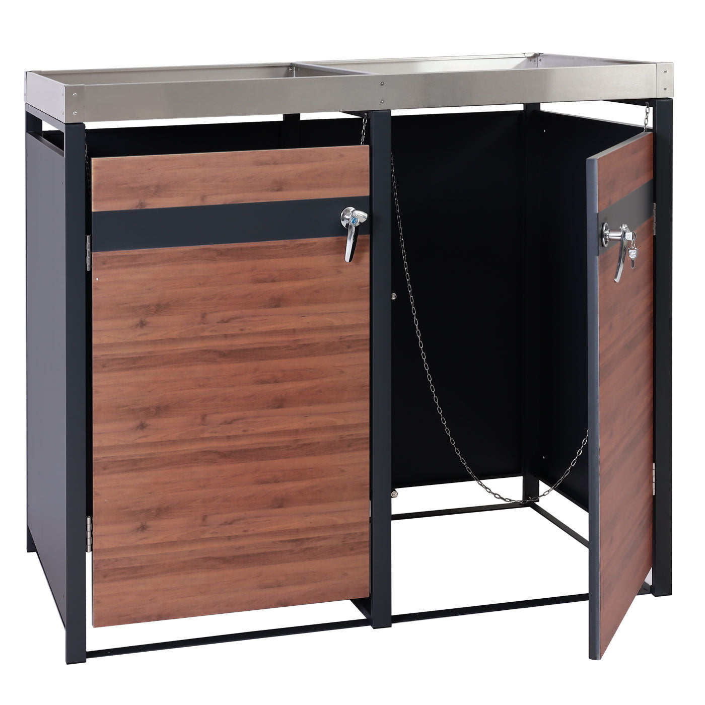 Cosmo Casa - 2 Vuilnisbakkenbekleding met Plantenbak - Uitbreidbaar - Metaal - Antraciet & Kersenhoutlook - Donkerbruin / 59 kg