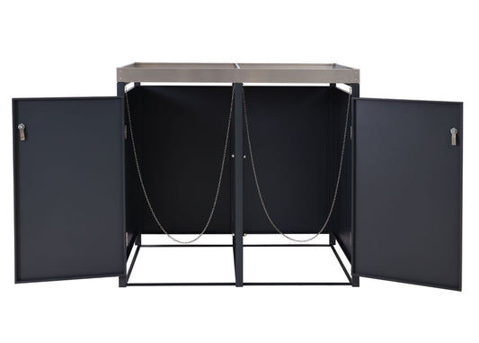 Cosmo Casa - 2 Vuilnisbakkenbekleding met Plantenbak - Uitbreidbaar - Metaal - Antraciet & Kersenhoutlook - Donkerbruin / 59 kg