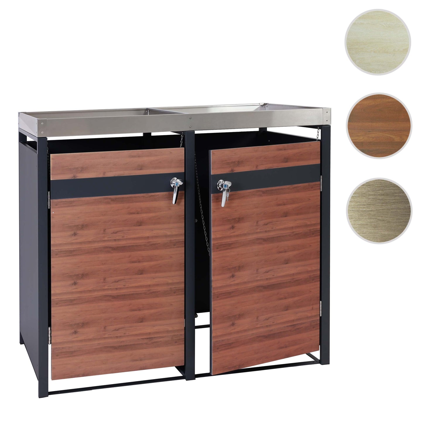 Cosmo Casa - 2 Vuilnisbakkenbekleding met Plantenbak - Uitbreidbaar - Metaal - Antraciet & Kersenhoutlook - Donkerbruin / 59 kg