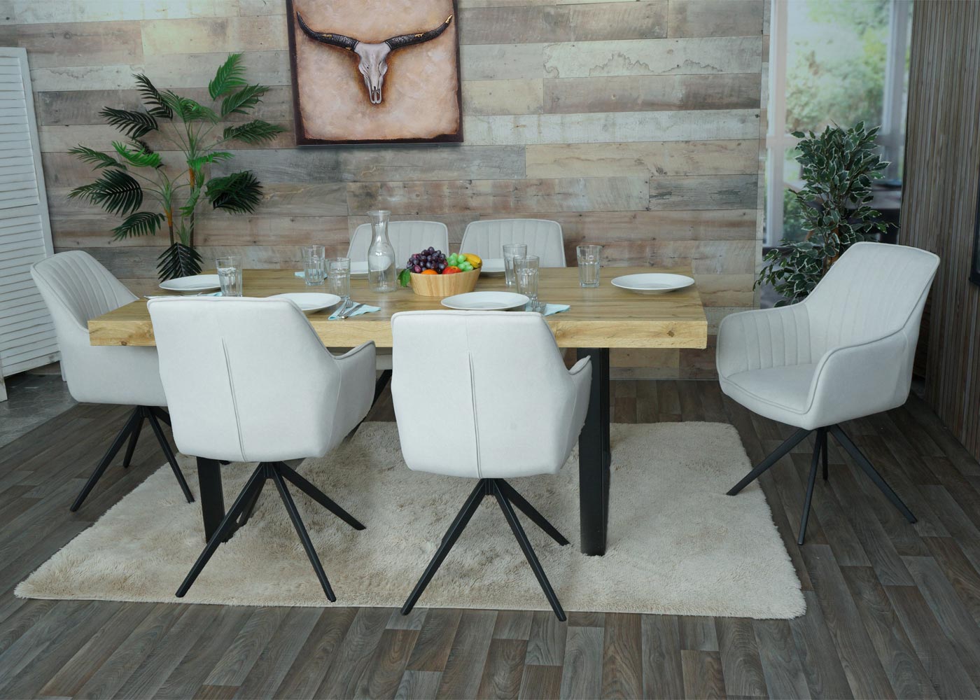 Cosmo Casa - Set van 2 Eetkamerstoelen - Armleuningen - Textiel - Crème-Beige