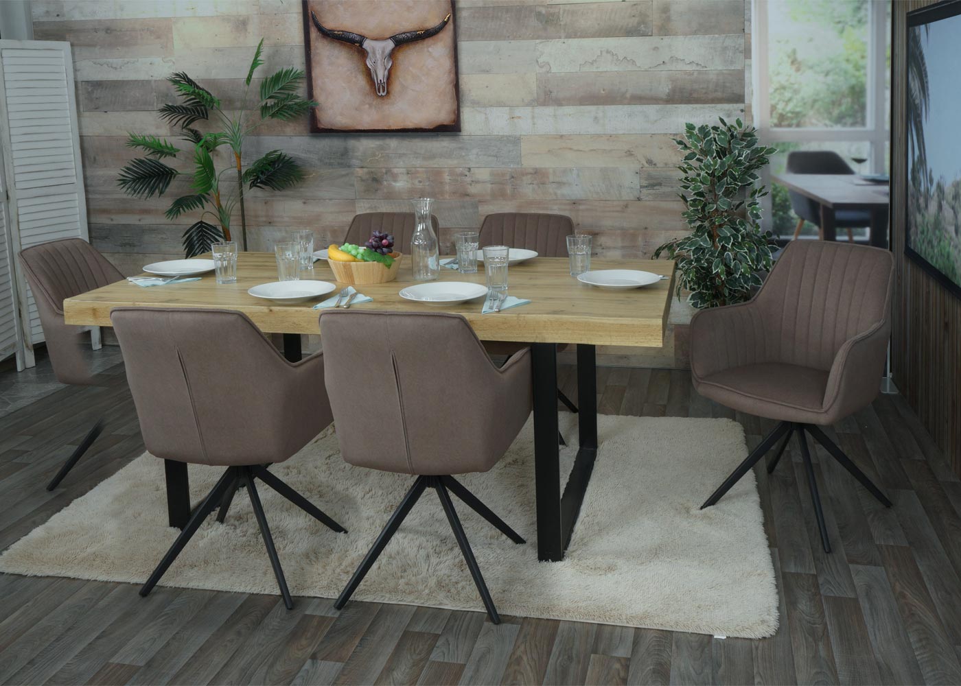 Cosmo Casa - Set van 2 Eetkamerstoelen - Draaibaar - Textiel - Bruin