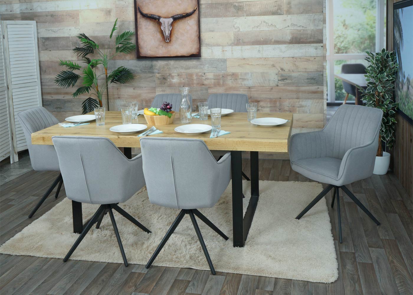 Cosmo Casa - Set van 2 Eetkamerstoelen - Armleuningen - Textiel - Lichtgrijs