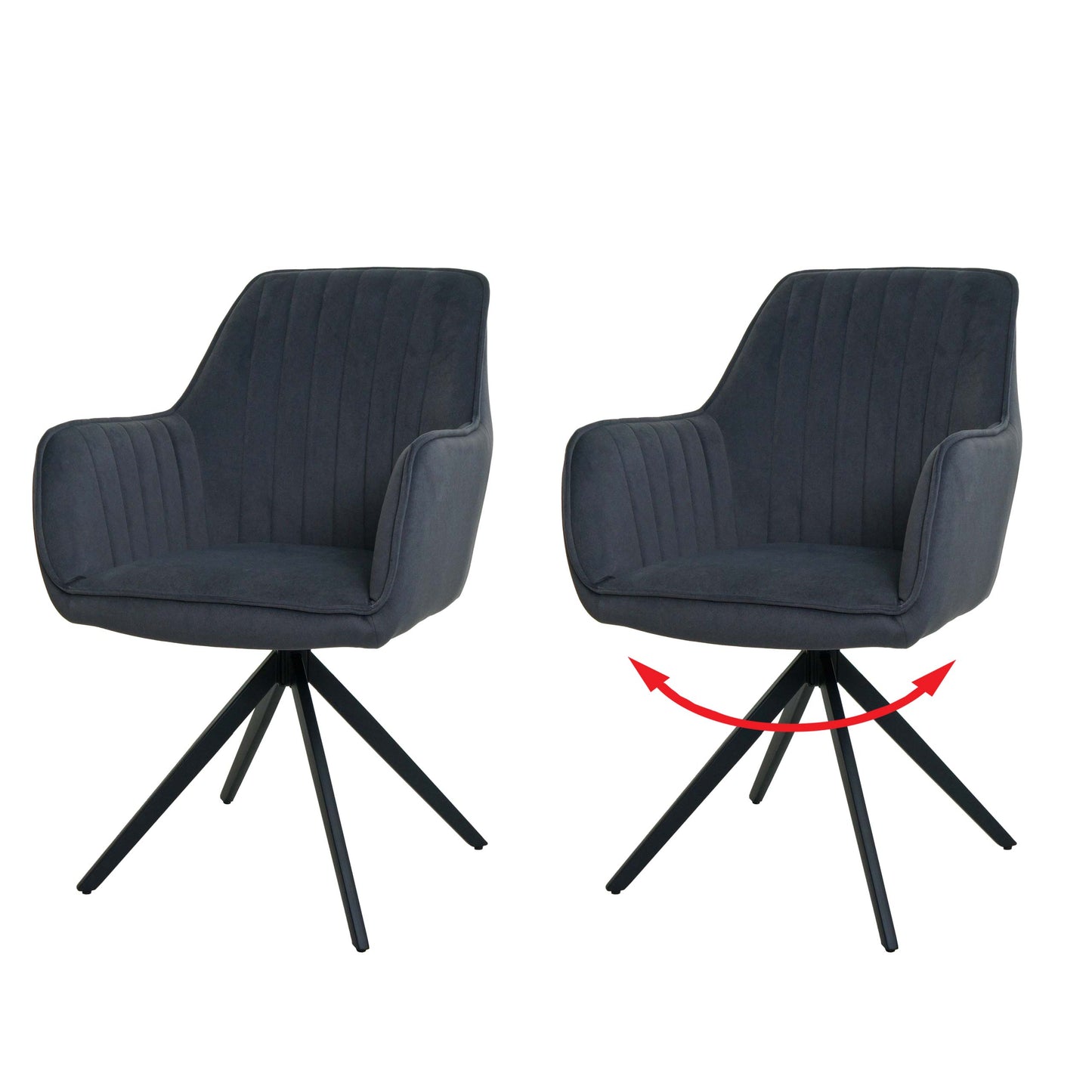 Cosmo Casa - Set van 2 Eetkamerstoelen - Armleuningen - Textiel - Antraciet