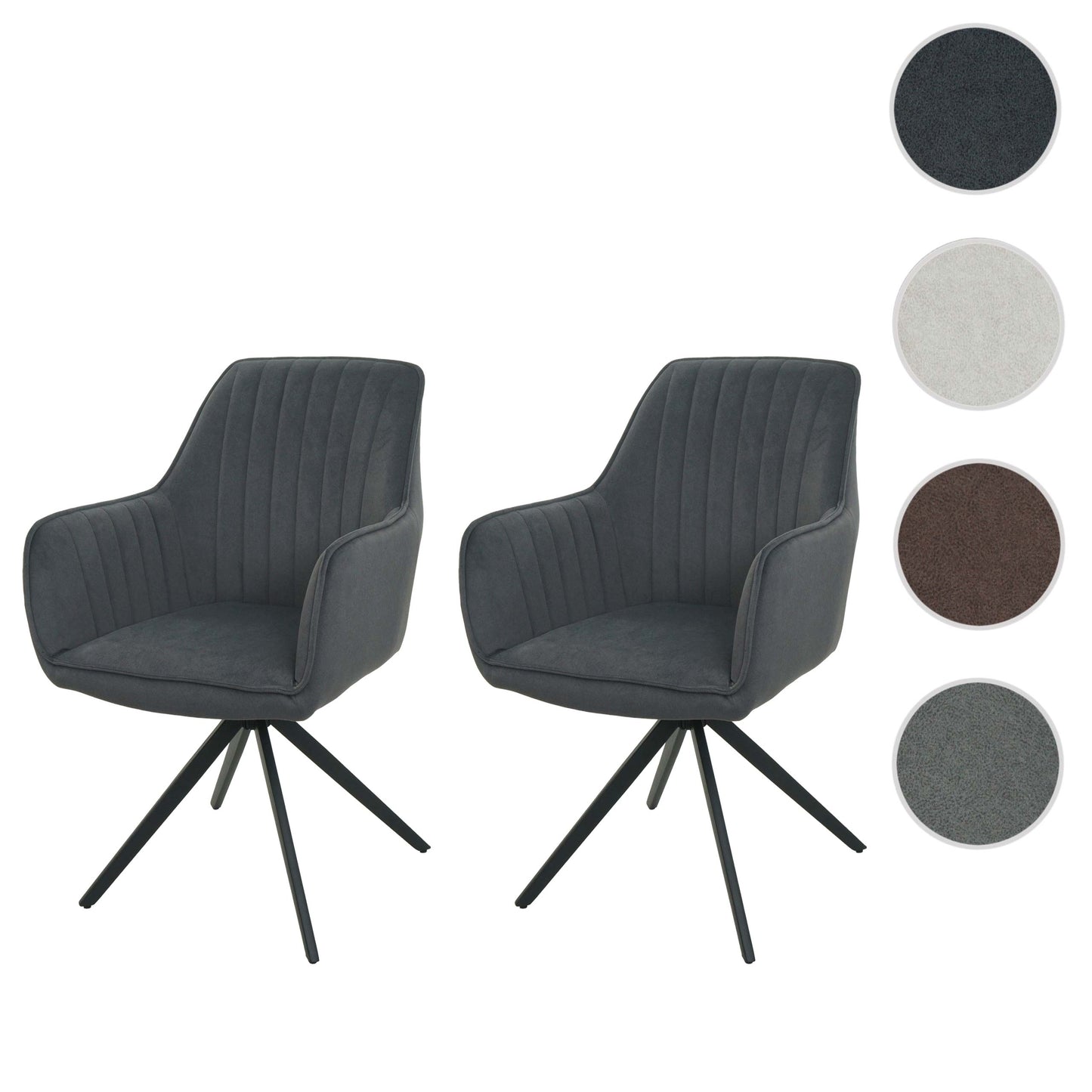Cosmo Casa - Set van 2 Eetkamerstoelen - Armleuningen - Textiel - Antraciet
