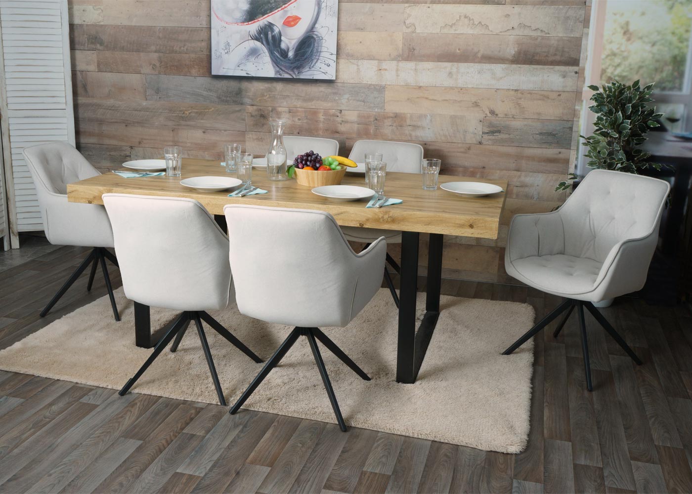 Cosmo Casa - Set van 2 Eetkamerstoelen - Stoffen draaistoel met armleuning - Metaal en Stoftextiel - Crème-beige