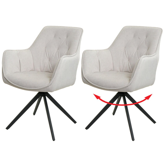 Cosmo Casa - Set van 2 Eetkamerstoelen - Stoffen draaistoel met armleuning - Metaal en Stoftextiel - Crème-beige