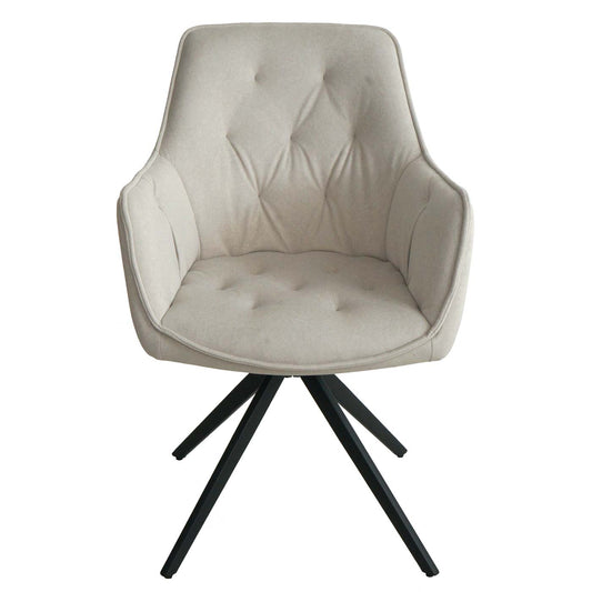 Cosmo Casa - Set van 2 Eetkamerstoelen - Stoffen draaistoel met armleuning - Metaal en Stoftextiel - Crème-beige