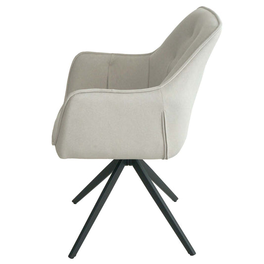 Cosmo Casa - Set van 2 Eetkamerstoelen - Stoffen draaistoel met armleuning - Metaal en Stoftextiel - Crème-beige