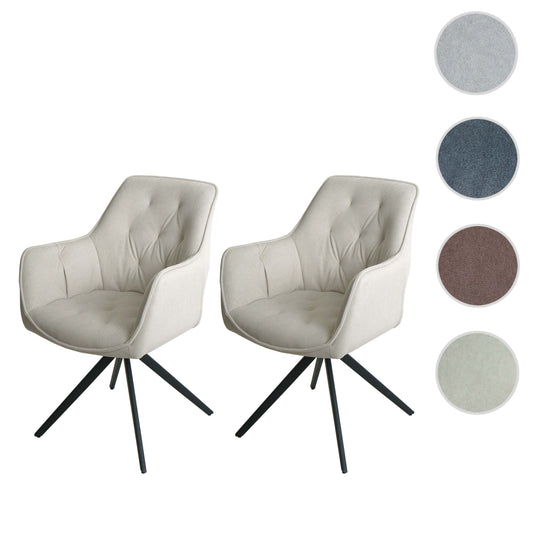 Cosmo Casa - Set van 2 Eetkamerstoelen - Stoffen draaistoel met armleuning - Metaal en Stoftextiel - Crème-beige