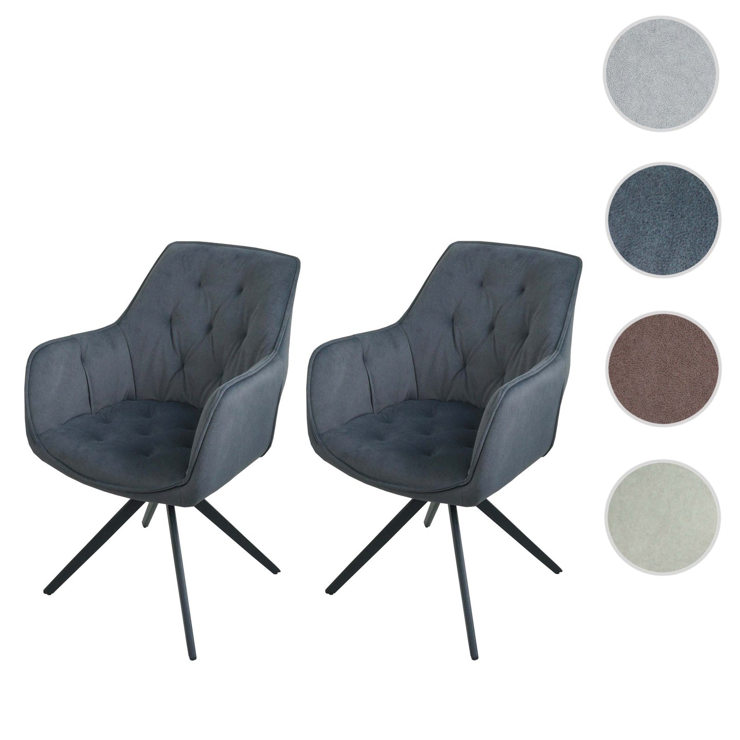 Cosmo Casa - Set van 2 Eetkamerstoelen - Draaibaar - Textiel - Antraciet