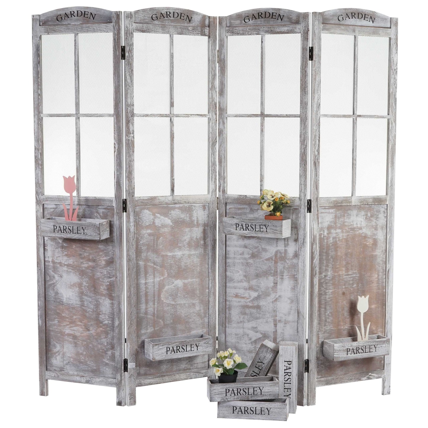 Cosmo Casa - Roomdivider - Met Plantenmanden - Hout - Bruingrijs - 170×180×22 cm