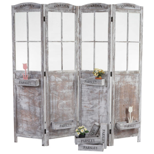 Cosmo Casa - Roomdivider - Met Plantenmanden - Hout - Bruingrijs - 170×180×22 cm