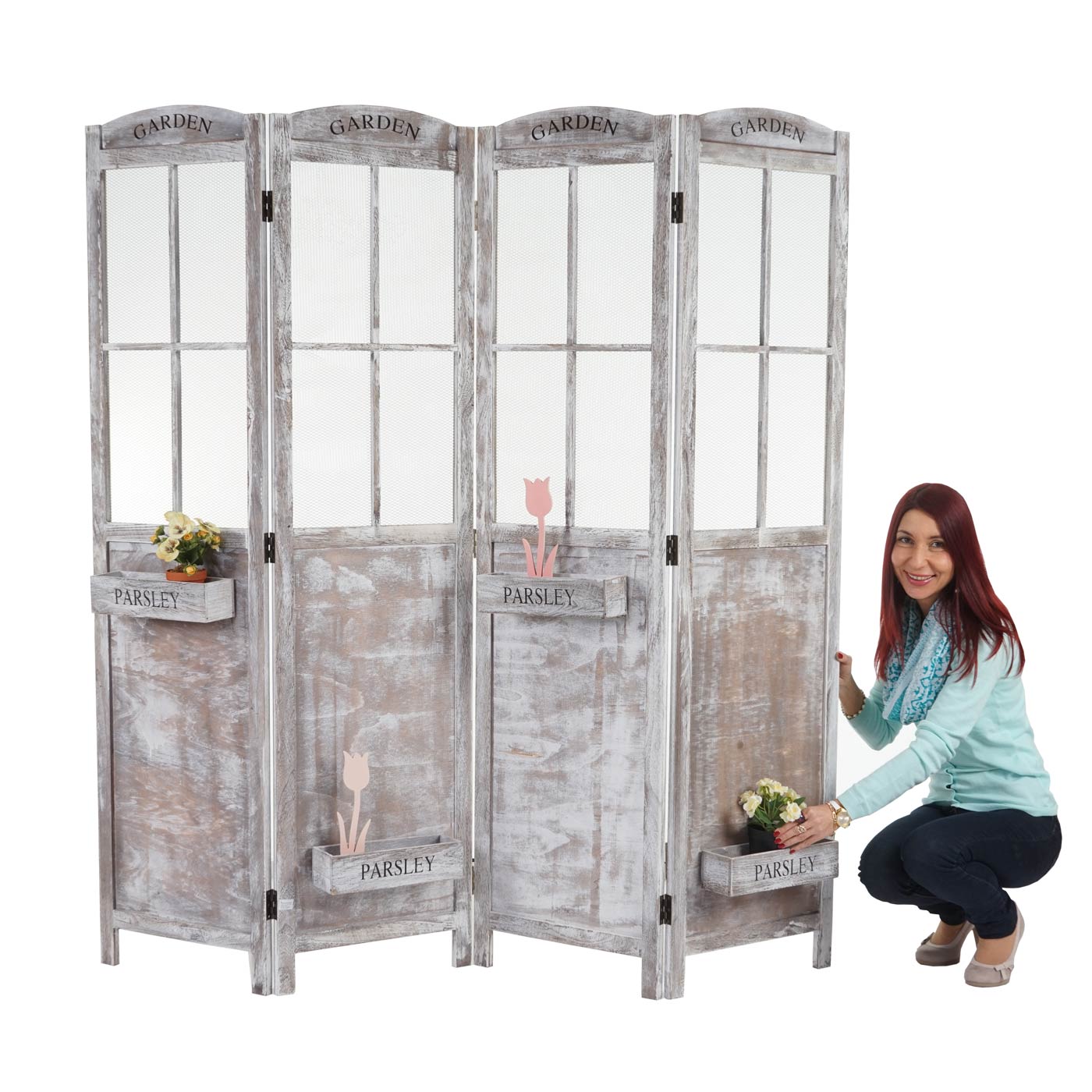 Cosmo Casa - Roomdivider - Met Plantenmanden - Hout - Bruingrijs - 170×180×22 cm