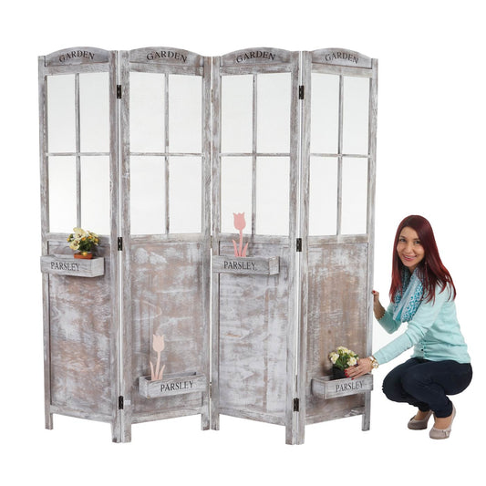 Cosmo Casa - Roomdivider - Met Plantenmanden - Hout - Bruingrijs - 170×180×22 cm