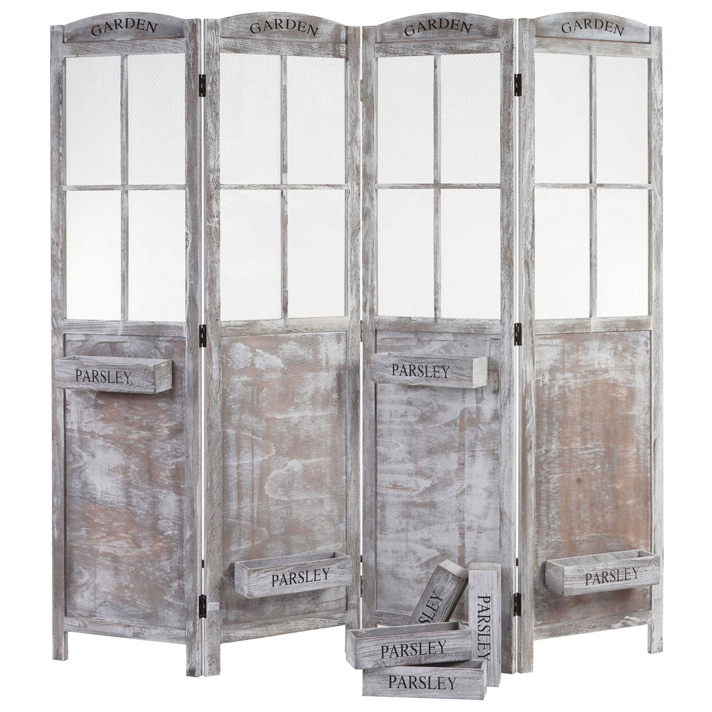 Cosmo Casa - Roomdivider - Met Plantenmanden - Hout - Bruingrijs - 170×180×22 cm