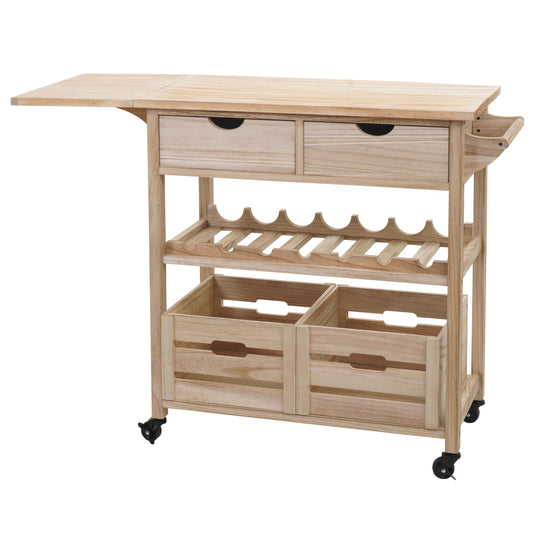 Cosmo Casa - Serveerwagen - Keukenwagen - Grenenhout - Naturel - 89×119×41 cm