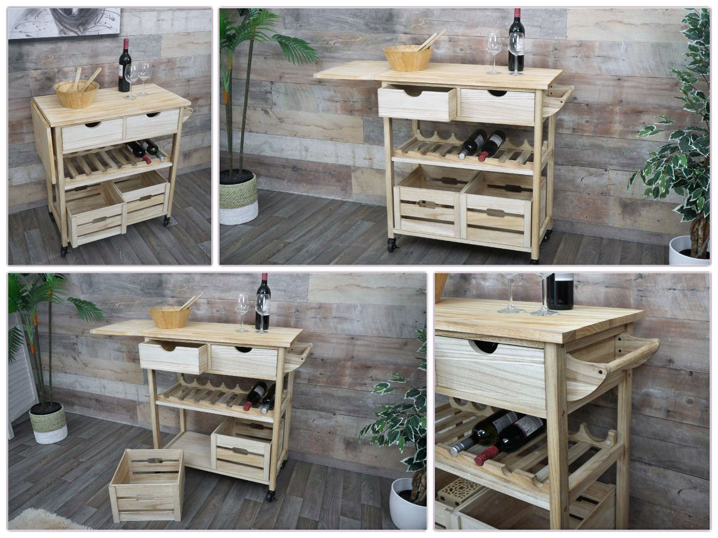 Cosmo Casa - Serveerwagen - Keukenwagen - Grenenhout - Naturel - 89×119×41 cm