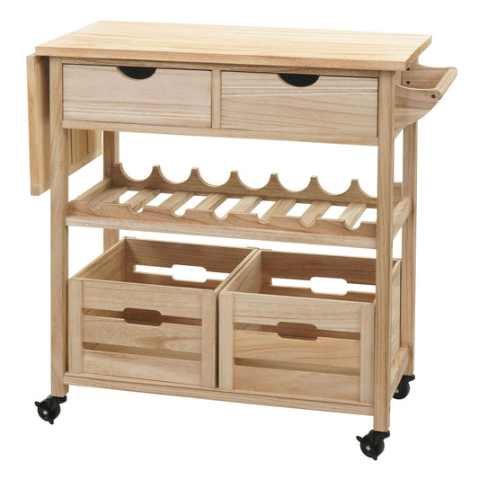 Cosmo Casa - Serveerwagen - Keukenwagen - Grenenhout - Naturel - 89×119×41 cm