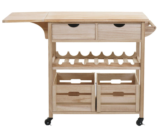 Cosmo Casa - Serveerwagen - Keukenwagen - Grenenhout - Naturel - 89×119×41 cm