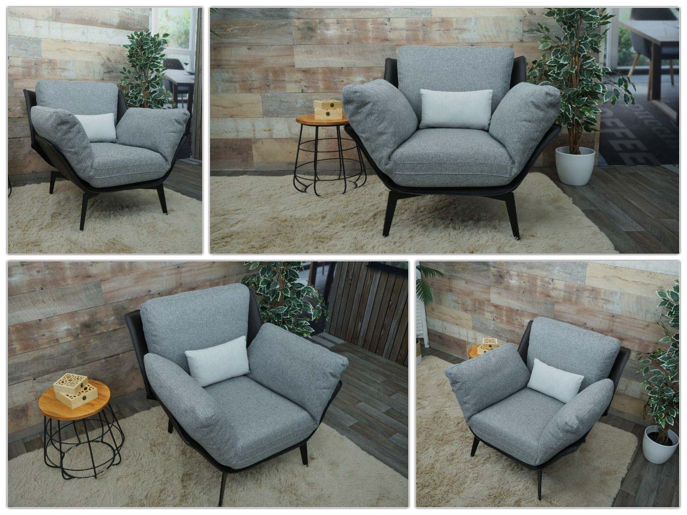 Cosmo Casa - Fauteuil - Relax - Kunstleer & Textiel - Zwart