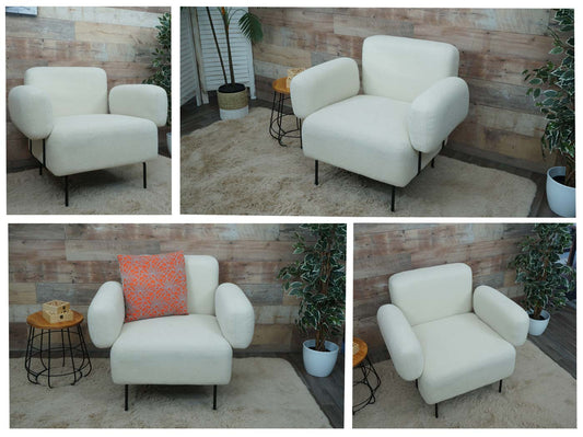 Cosmo Casa - Loungestoel - Bouclé - Textiel - Crème