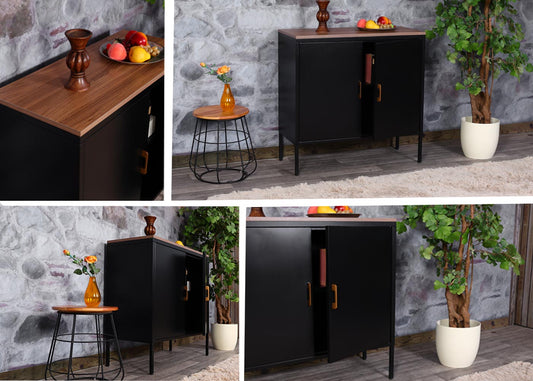 Cosmo Casa - Ladenkast - Dressoirkast 2 deuren - Metaal en Melamine - Zwart - 90×90×40 cm