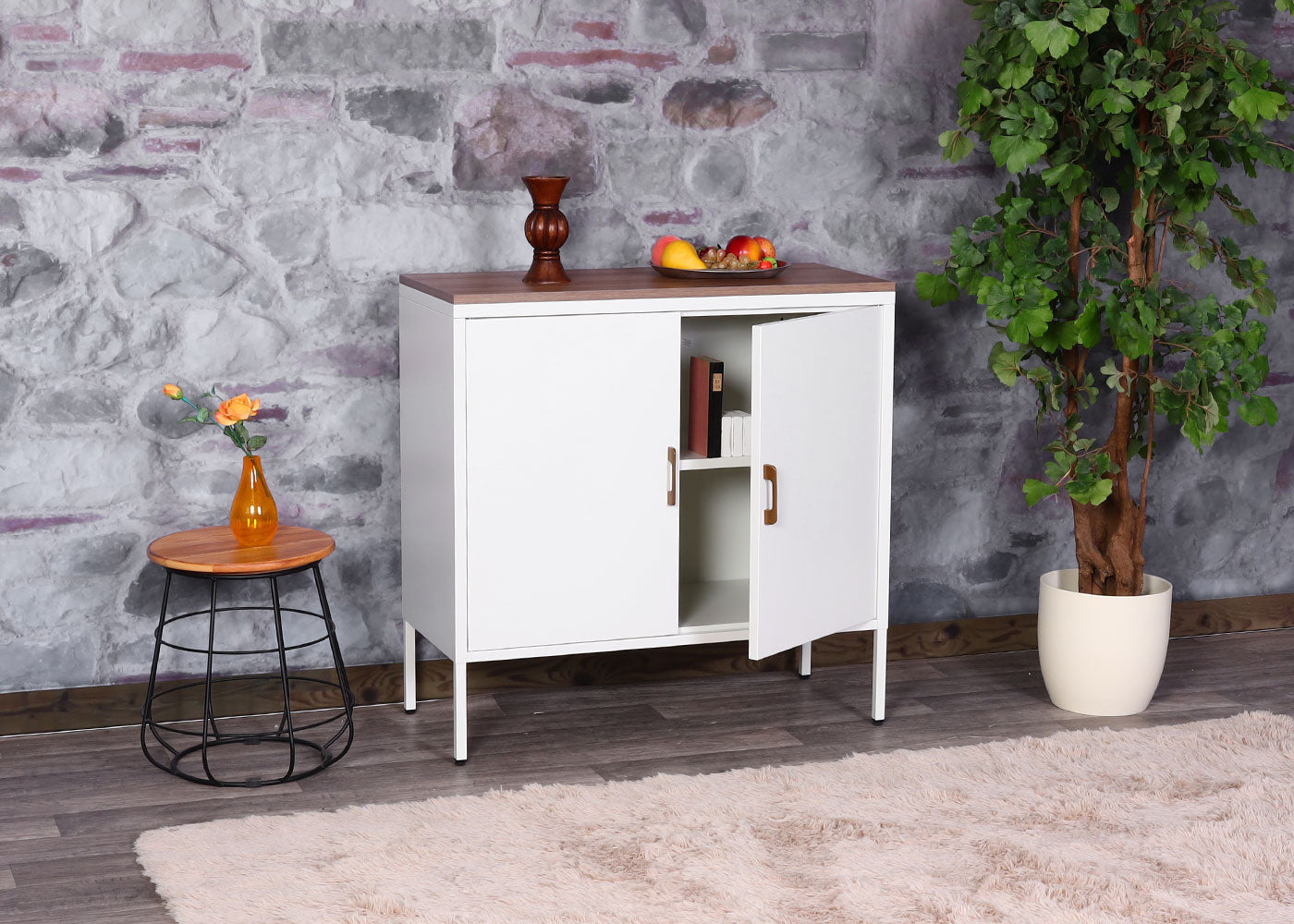 Cosmo Casa - Ladekast - Dressoirkast 2 deuren - Metaal en Melamine - Wit - 90×90×40 cm